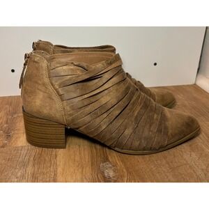 Fergalicious Boots Womens 10 M Iggy‎ Pointed Toe Ankle Brown Fabric Zip Heels